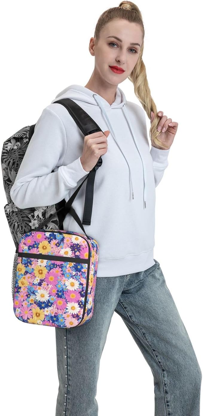 Floral Insulated Lunch Box for Women Men Floral Lunch Bag for Travel,or Fishing Polyester