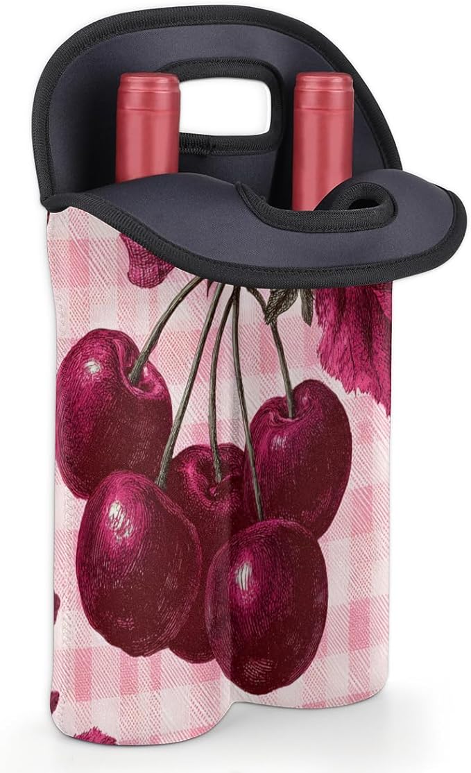 Neoprene Wine Tote, Bottle Carrier Gag Insulating Neoprene Thicker, Insulated Wine Bag for Travel Holds Two Bottles, Bottle Carrier Bags Protect the Bottles, Cherry