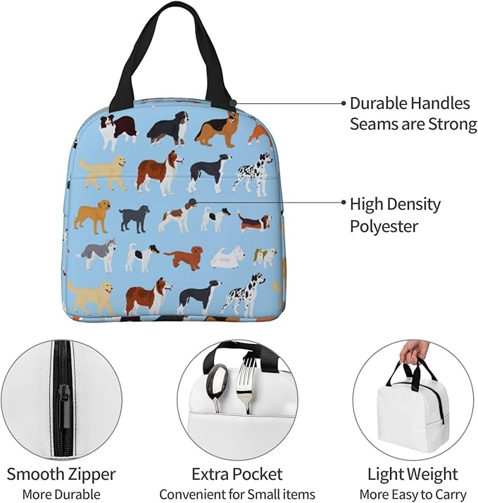Cute Dog Lunch Box Puppy Lunch Bag Insulated Reusable Lunch Tote Bag Cooler Tote Bag for Men Women