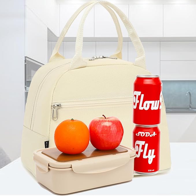 FlowFly Insulated Lunch Cooler Bag - Tote Bag Organizer for Women/Men, Beige