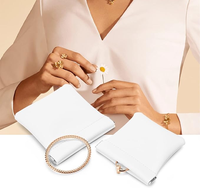 PU Leather Jewelry Travel Bag Leather Jewelry Pouch Christmas,Wedding Party Favor Gift Bag (S, Pearl White)