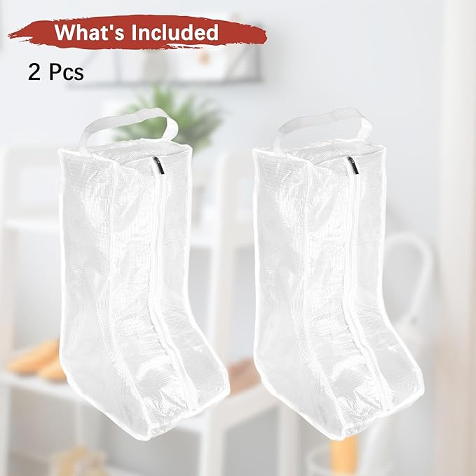 Boot Storage Bags [2PCS] - Plastic Tall Boot Carry Bags Clear Shoe Bags with Handle for Travel & Daily Use - [White] Waterproof & DustProof Boot Bags for Cowboy Boots