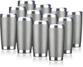 20oz Tumbler Bulk Stainless Steel Vacuum Insulated Tumblers with Lid Double Wall Travel Mug Durable Powder Coated Coffee Cup, Suitable for Ice Drinks and Hot Beverage (Gray 12pack)