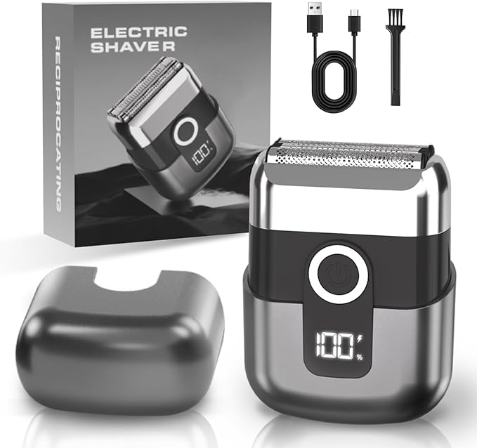 Electric Foil Shavers for Men: Mini Electric Razor, Foil Shaver for Face, IPX7 Waterproof Wet Dry Cordless Razor with 3 Floating Blades, LED Display, USB-C Fast Rechargeable for Travel & Home