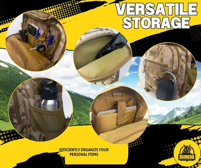 25 L Tactical Backpack: durable military-style backpack with MOLLE system for everyday use, travel, gym, hiking, fishing, camping, and outdoor sports. (MULTICAM CAMO 25L)