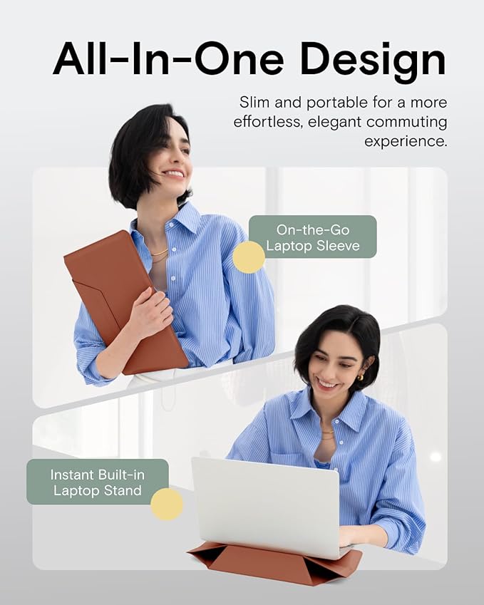 MOFT Laptop Carry Sleeve, 2-in-1 Laptop Bag & Stand for 13" MacBook Air/Pro & Dell/HP/Lenovo/Asus, Stylish Slim Computer Sleeve Bag with Expandable Storage for Computer Accessories, Sienna Brown