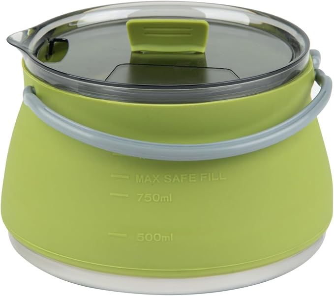 Restaurantware-Hi Tek 1 Liter Collapsible Camping Kettle, 1 Portable Cook Pot - With Perforated Lid, Stainless Steel Bottom, Silicone Camping Coffee Pot, With High Heat Nylon Handles, For Travel