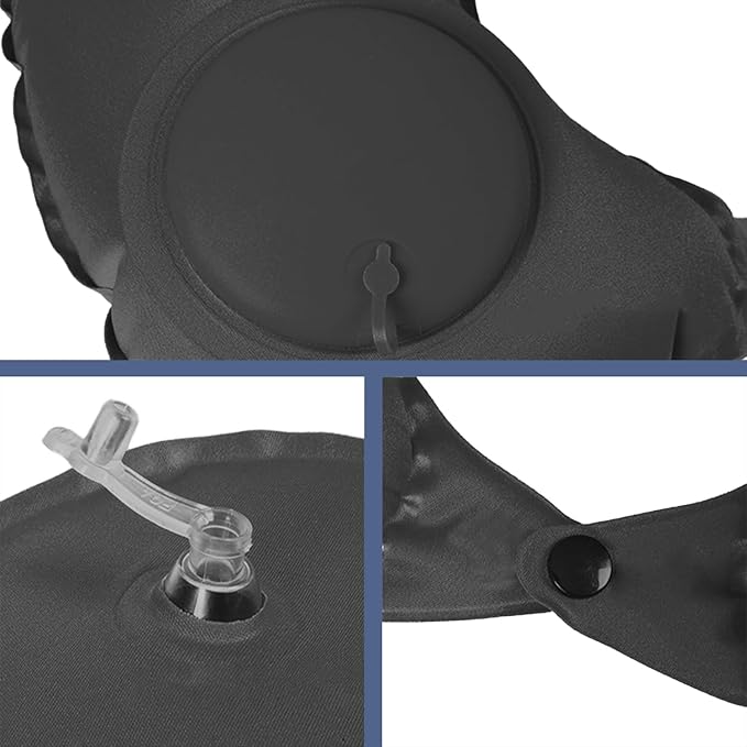 Inflatable Travel Pillow for Sleeping Airplane - Inflatable Neck Pillow for Traveling on Plane, Press to Inflate,Portable Travel Neck Pillow with Carry Bag （Black）