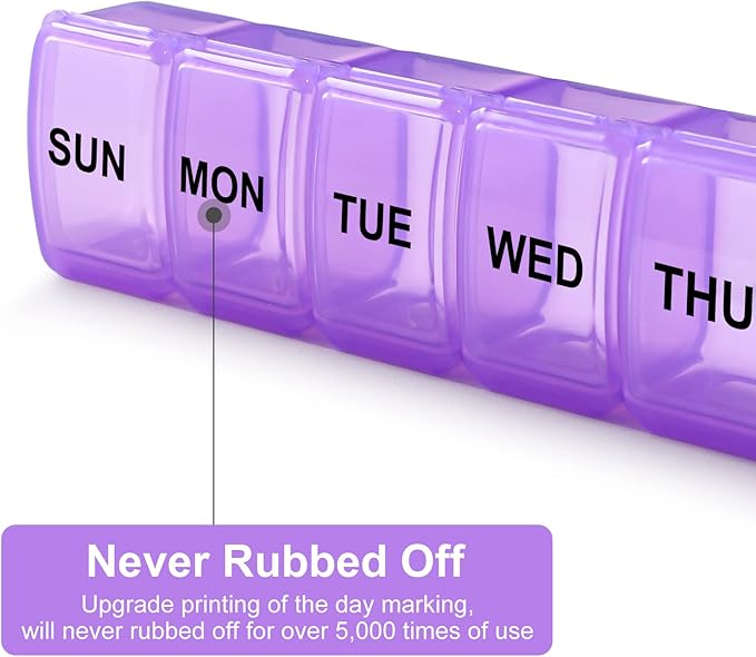 Small Pill Organizer 2 Times a Day, 2 Pack 7 Day Pill Box 1 Time a Day, Travel Friendly Day Night Vitamin Organizer, Weekly Pill Case Container