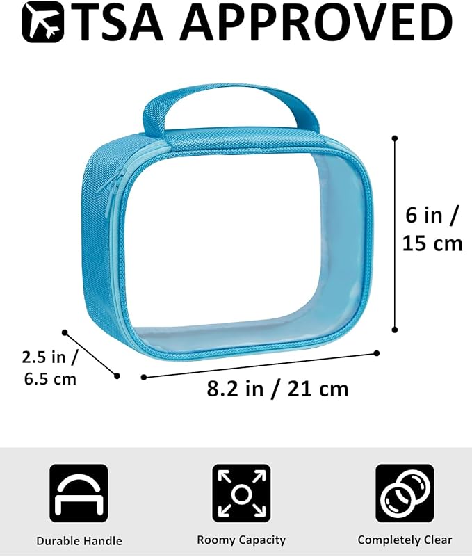 Moyad TSA Approved Clear Toiletry Bag, 3 Pack Quart Size 3-1-1 Liquids Pouch for Travel, Transparent Makeup & Cosmetic Organizer for Women Men, Blue