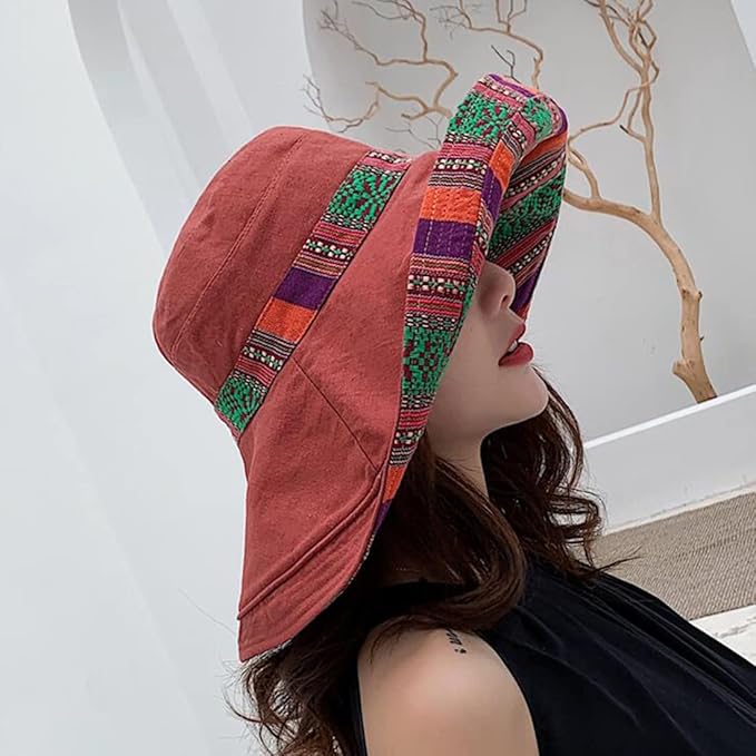 Women Wide Brim Sun Hats Metal Wired Edge Summer UV Protection Beach Fishing Hat for Hiking Garden Travel Chin Strap