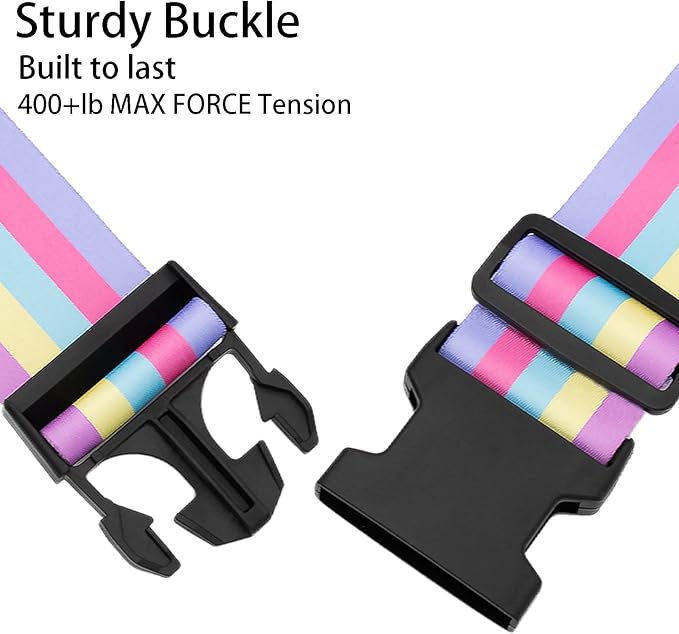 Rainbow Luggage Straps for Suitcases, Adjustable Luggage Travel Belts to Keep Luggage Security While Travel, Strong Polyester Fabric, Easy-to-Recognize Stylish Design Travel Accessories, 2 Pack