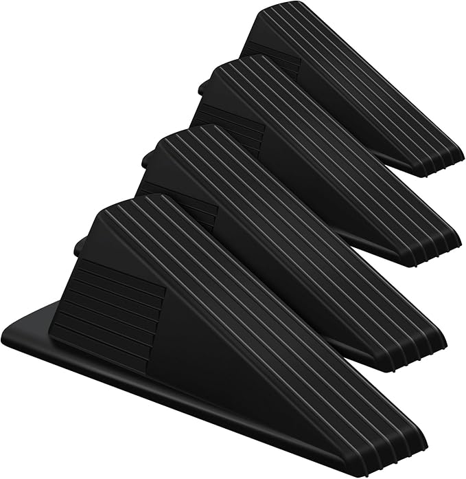 Frienda 4 Pcs Jumbo Door Stoppers Heavy Duty Door Stopper Tall up to 2inch Tall Wedge TPR Large Wedge Stackable Big Rubber Doorstop for Hotel Carpet Hardwood Concrete and Tile (Black)