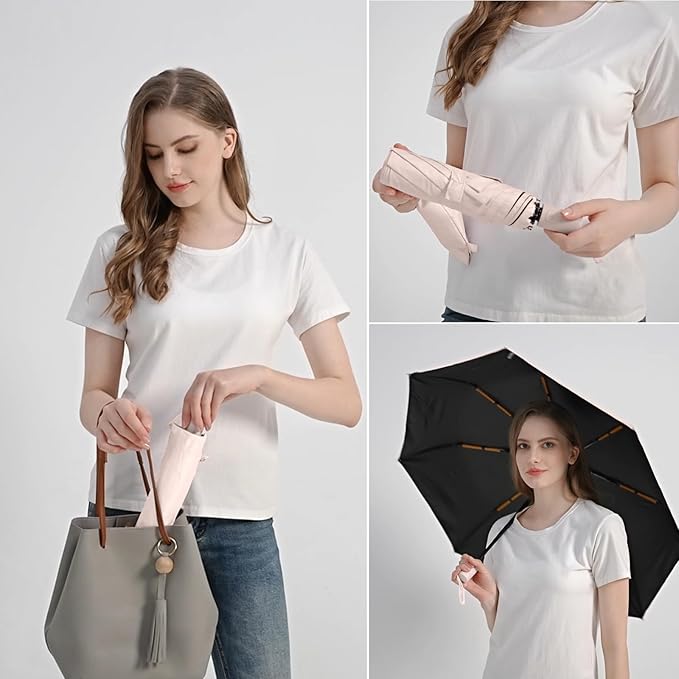 BAODINI Small UV Protection Travel Umbrella Compact for Rain and Sun UPF 50+ 41 inch Portable Umbrella for Women and Men