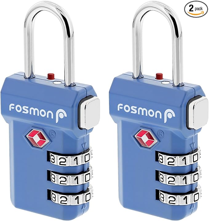 Fosmon TSA Approved Luggage Locks, Suitcase Travel Lock with Push Release Button for Extra Security, 3 Digit Combination Padlock for Gym Locker, Backpack Zipper Anti Theft, Gun Case - Blue, 2 Pack