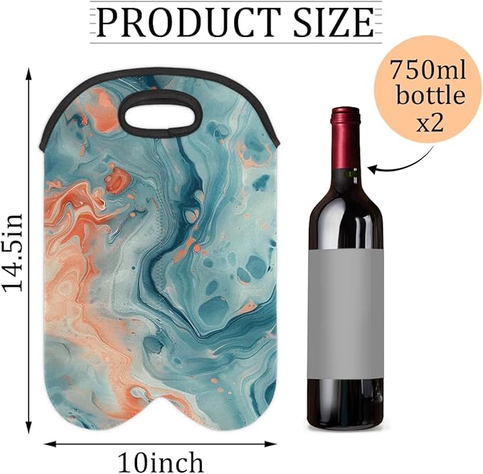 Wine Carrier Tote Personalized Bag for 2 Bottles - Neoprene Wine Bottle Holder with Carry Handle, Wine Protective Bag Insulated Bag Beer Cans Water Bottle Holder for Travel Picnic,Style25