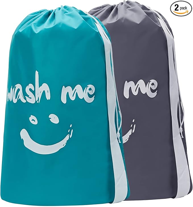 HOMEST 2 Pack XL Wash Me Travel Laundry Bag, Machine Washable Dirty Clothes Organizer, Large Enough to Hold 4 Loads of Laundry, Easy Fit a Laundry Hamper or Basket