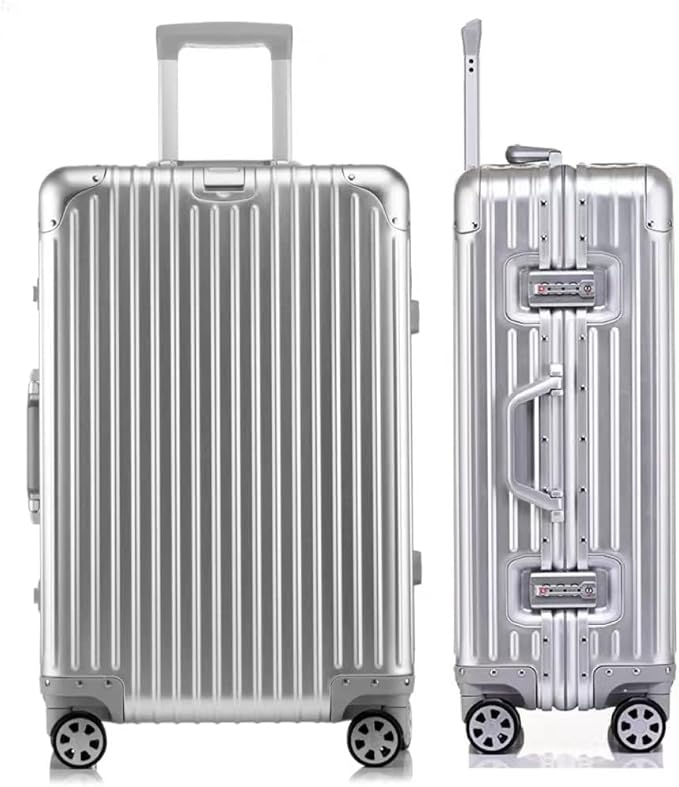 28 Inch All Aluminum Checked in Luggage with Wheels, Hard Shell Zipperless Suitcase with TSA Locks, Large Travel Luggage, Silver