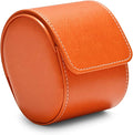 Oirlv Luxury Leather Travel Watch Case Single Watch Box for Women Portable Jewelry Watch Storage Roll Organizer(Orange)