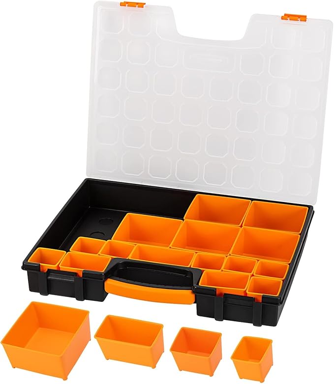 Amazon Basics 19-Removable Compartment Organizer, Black, Orange, 16.5 x 13.2 x 2.4 inches (Pack of 8)