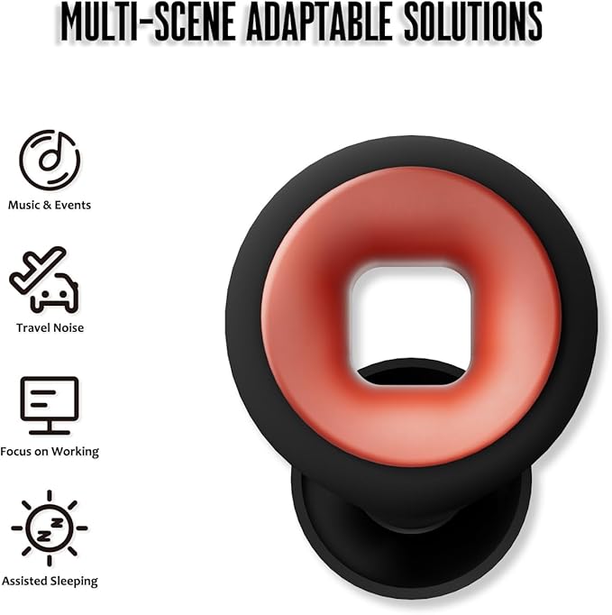 Concert Ear Plugs, 2 Pair BNU High Fidelity Noise Cancelling Earplugs Hearing Protection for Musicians,Festivals,Raves Sleep, 25-33db Noise Reduction 6 Pair Reusable Foam＆Silicon Tips in S/M/L Black