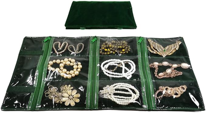 Travel Jewelry Roll Bag Portable Organizer Pouch With Grids&PVC Cover Storage Bags for Necklace, Bracelet, Bracelet,Ring, Badge, Pendant