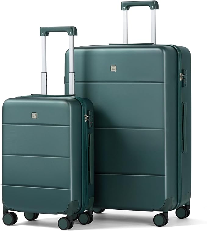 Hanke Luggage Sets 2 Piece with Spinner Wheels, 20/28 Inch Hard Shell Suitcases Set TSA Approved Luggage Travel Rolling Large Luggage(Blackish Green)