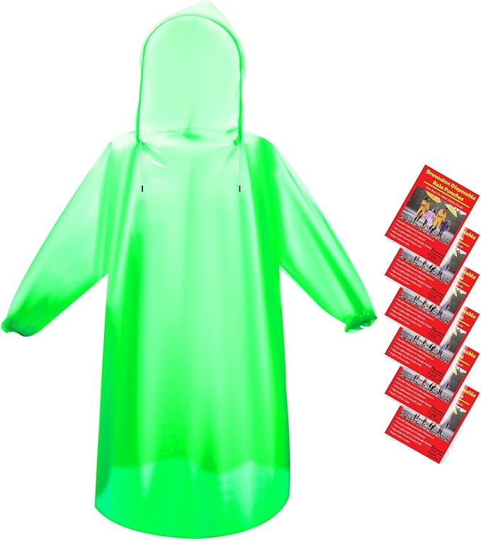Bruvoalon 6 & 20 Pack Disposable Rain Ponchos for Adults/Youth, Waterproof PE Raincoats with Drawstring, Camping/Emergency