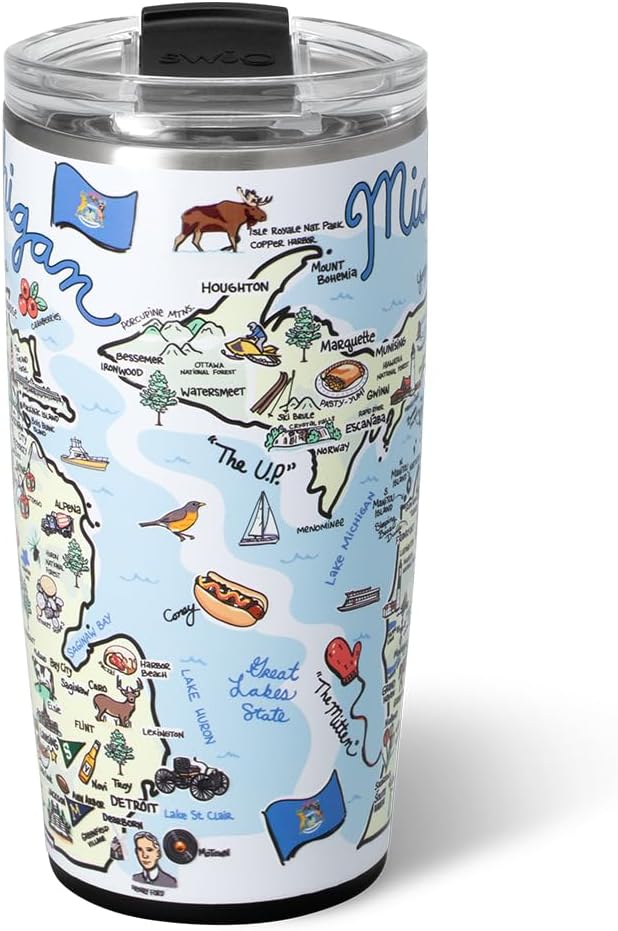 Swig Life 22oz Travel Mug, Insulated Tumbler with Handle and Lid, Travel Coffee Mug, Cup Holder Friendly, Stainless Steel 22 oz Tumbler, Reusable Insulated with Lid (Michigan)