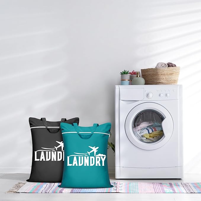 2 Pcs Large Travel Laundry Bag - Washable Waterproof Wet Bag for Dirty Clothes, Swimsuit, Workout, Gym, Swimming Pool, Yoga, College Dorm (Black+Blue)