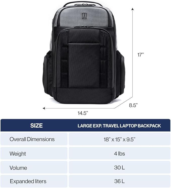 Travelpro Altitude Large Expandable Travel Laptop Backpack 30-36L, 16 Inch Laptop, Water Resistant, Work, Business, Men and Women, Aviator Navy