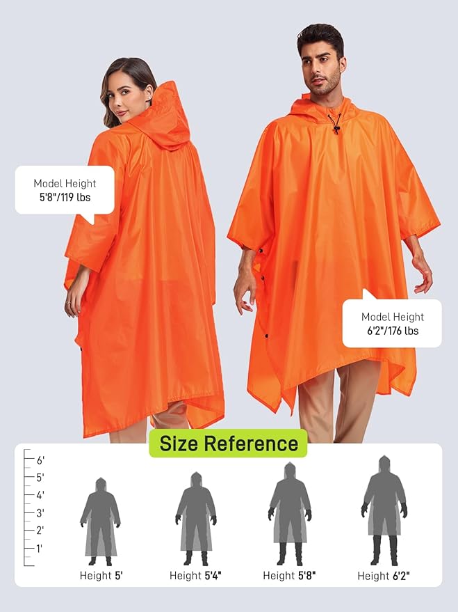 SaphiRose Hooded Rain Poncho Waterproof Raincoat Jacket for Men Women Adults