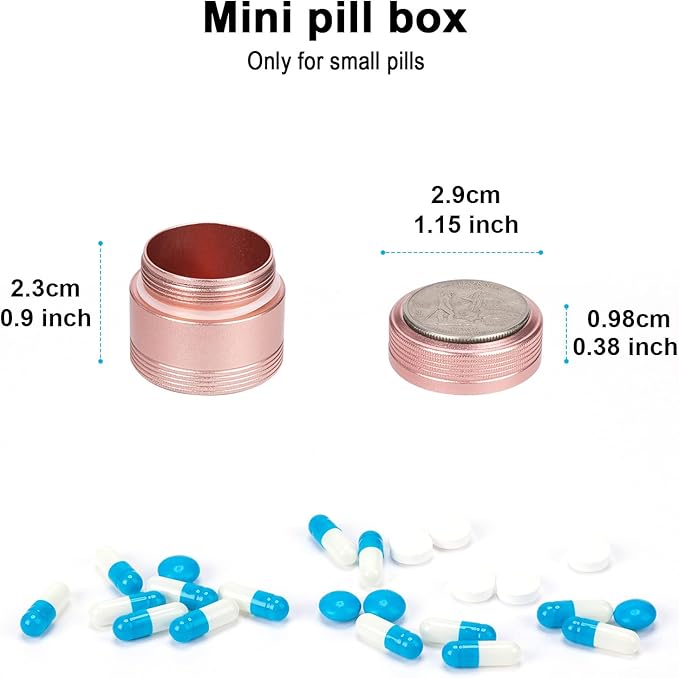 Portable Metal Pill Box Single Waterproof Pill Case for Daily - Pocket Purse Pill Container Medicine Organizer Holder for Vitamins Medication Fish Oils Pink