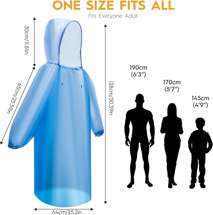 Bruvoalon 6 & 20 Pack Disposable Rain Ponchos for Adults/Youth, Waterproof PE Raincoats with Drawstring, Camping/Emergency