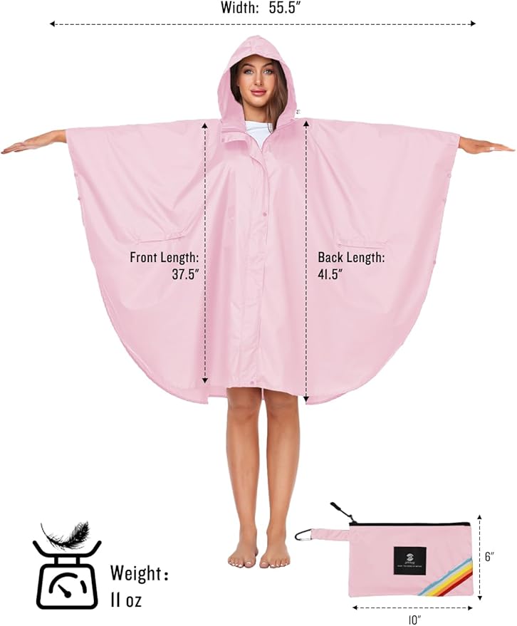 SaphiRose Unisex Rain Poncho Hooded Waterproof Raincoat for Adults Women