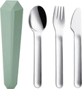 DEVICO Travel Utensils with Case, Reusable Camping Silverware Cutlery, 18/8 Stainless Steel Portable Fork Spoon Knife Set for Lunch Picnic School Workplace (Green)