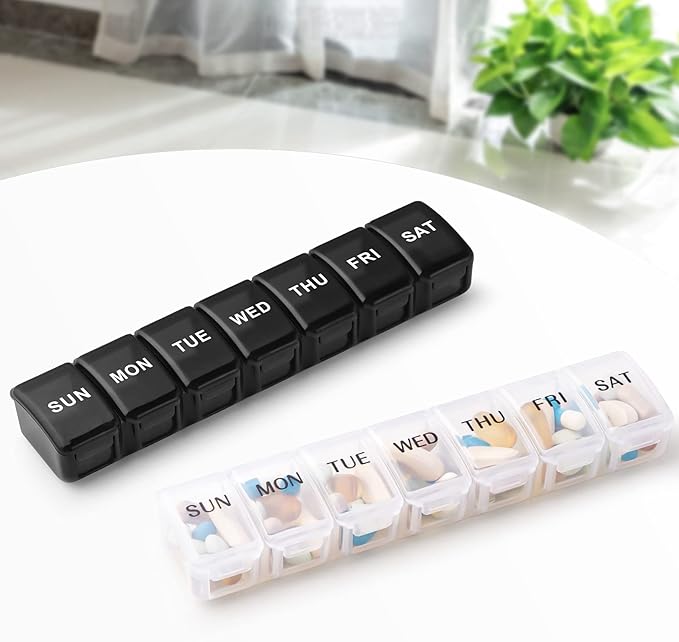 Small Pill Organizer 2 Times a Day, 2 Pack 7 Day Pill Box 1 Time a Day, Travel Friendly Day Night Vitamin Organizer, Weekly AM PM Pill Case Container