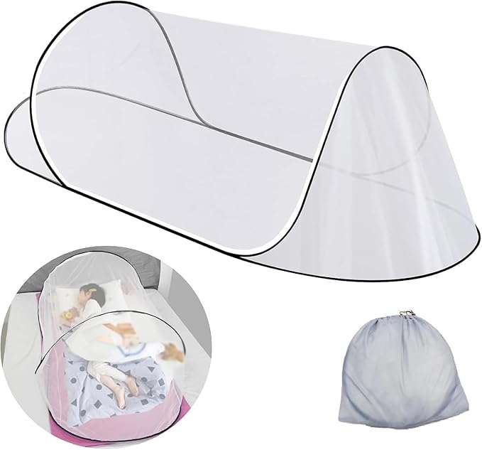 200 * 80 * 56 Large Size Mosquito Net Ultra Light Pop-up Foldable Mosquito Net Suitable for Camping Travel Terrace Bed Portable Easy and Quick Installation (1 pcs) (White)