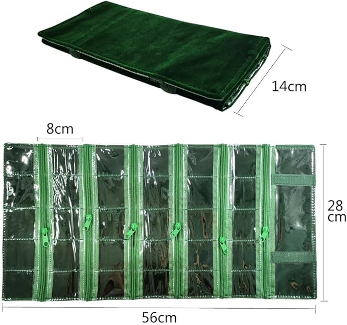 Travel Jewelry Roll Bag Portable Organizer Pouch With Grids&PVC Cover Storage Bags for Necklace, Bracelet, Bracelet,Ring, Badge, Pendant