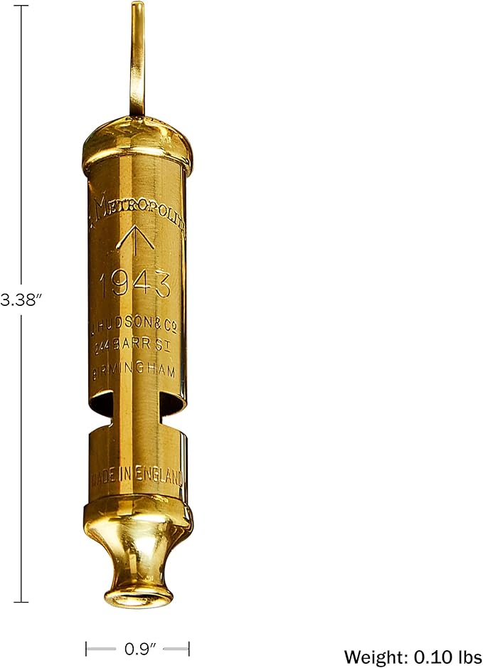 Brass Whistle with Keychain Ring - Loud Two Tone 102dB Whistle for Coaches, Referees, Hikers, and Police Gear - Authentic London Metropolitan Police and WWII Infantry Design by Kings County Tools
