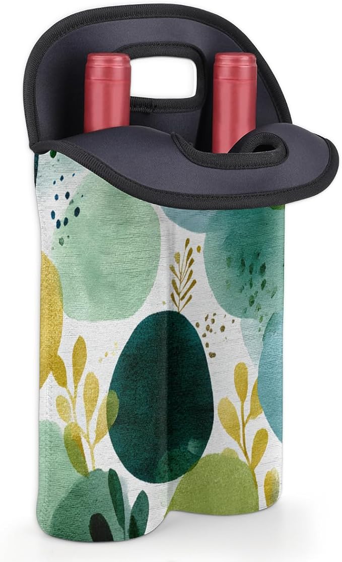 Neoprene Wine Tote, Bottle Carrier Gag Insulating Neoprene Thicker, Insulated Wine Bag for Travel Holds Two Bottles, Bottle Carrier Bags Protect the Bottles, Green Dots