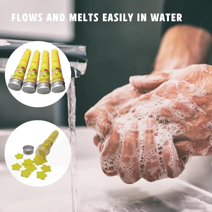 Flower Paper Soap Sheets (pack of 4) - Portable Disposable Travel Paper Soap Confetti - Foaming Hand Washing Scented Soap Flakes for Indoor, Travel, Camping, Hiking, Outdoor, (Yellow)