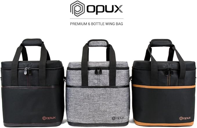 opux 6 Bottle Carrier Tote | Insulated Padded Wine Cooler Bag for Travel. Picnic, BYOB | Portable Leakproof Wine Tote Bag for Dinner, Party, Christmas, Wine Gift for Women, Men (Black)