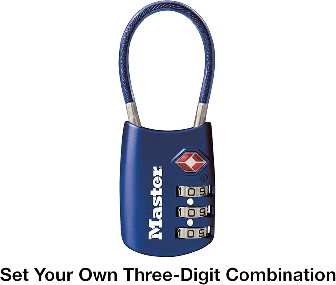 Master Lock Blue Set Your Own Combination TSA Approved Luggage Lock, Travel Zipper Padlock is Perfect for Suitcases, Bags, or Backpacks, 4688D