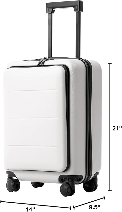 Coolife Carry-On Luggage, 20-inch Lightweight Hardshell, Airline-Certified ABS+PC, Pocket Compartment (White, 20-inch Carry-On)