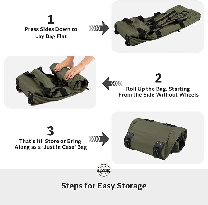 STOVER 100L Rolling Duffel Bag with Wheels, X-Large 35 Inch Durable Travel Duffle + Toiletry Bag, Heavy Duty, Packable w/Shoulder Straps- Use as Luggage or Backpack, Men/Women (Green)