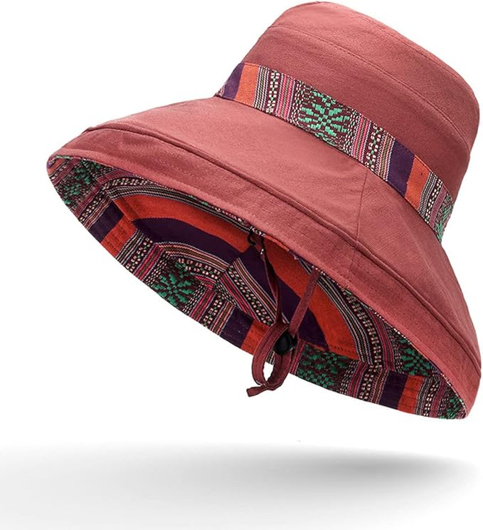 Women Wide Brim Sun Hats Metal Wired Edge Summer UV Protection Beach Fishing Hat for Hiking Garden Travel Chin Strap