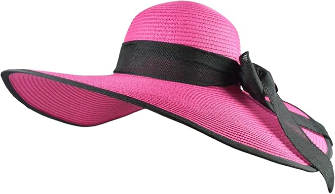 DRESHOW Beach Hats for Women Big Straw Wide Brim Summer Hat Floppy Foldable Roll up Cap Sun Hat UPF 50+