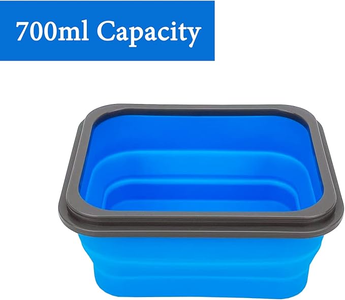 Small Silicone Collapsible Snacks Container with lid and 2 in 1 Spoon & Fork, Food Grade Silicone Bento Lunch Container, For Leftovers Meal Prep, Microwave/Freezer/Dishwasher Safe, 700ml