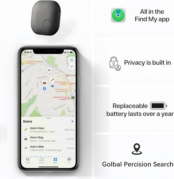 Air Tags-4 Pack Bluetooth Item Finders Work for Apple Find My APP(iOS Only) Tracker Tags for Keys, Luggage, Backpack, Airtags with Lanyard (4)